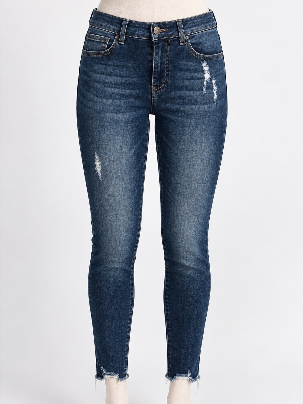 Grace & Lace Jeans Size 8 Dark Wash Skinny Distressed Raw Hem Stretch